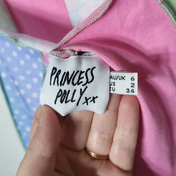 Princess Polly Women's Shanelle Splice Mini Floral Dot Patch Dress Size 2 Summer - Picture 4 of 8